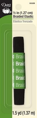 Dritz 1/2in Black Braided Elastic 1-1/2yd 4/box