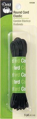 Dritz Black Round Cord Elastic 5yd 4/box
