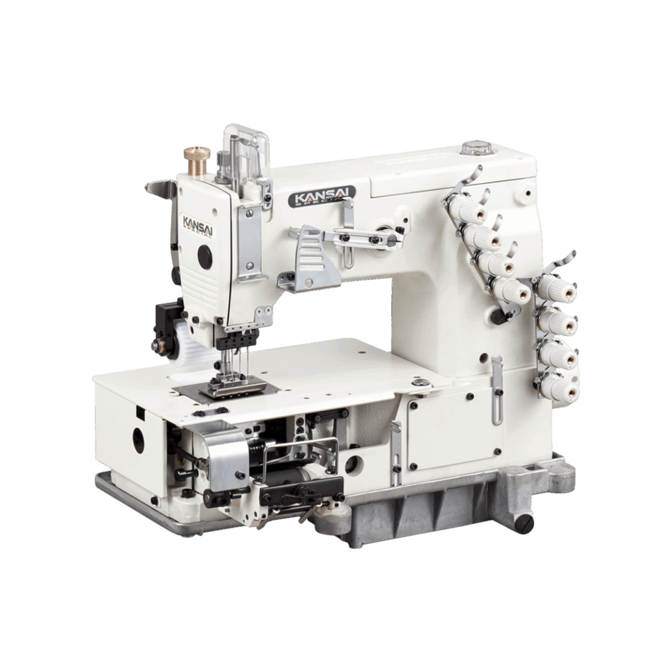 Kansai Special DFB SERIES - 4 Needle, Flat Bed, Double Chain Stitch Sewing Machine for Attaching Elastic with Gear Puller and Md-1