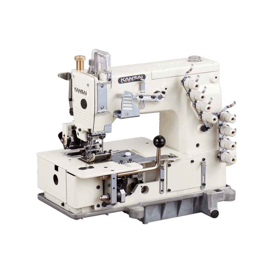 Kansai Special DLR SERIES - 4 Needle, with Upper and Independent Lower Pullers Equipped with Angle-Adjustable Mechanism Double Feed Dog System for Curved Waistbanding