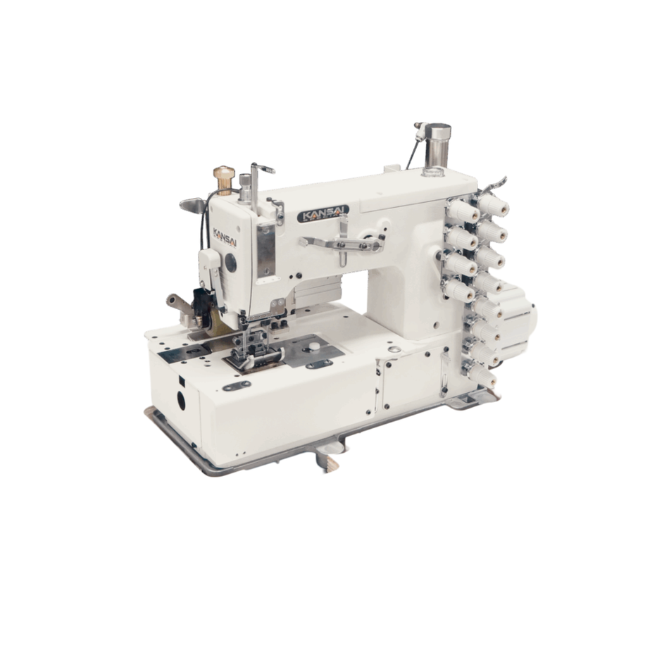 Kansai Special DLR SERIES - 6 Needle, Flat Bed for Denim Waistband Attaching with A Skip Stitch Device and Foot Lifter