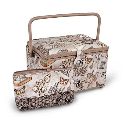 Dritz Sewing Basket and Accessory Case Taupe Sew Print