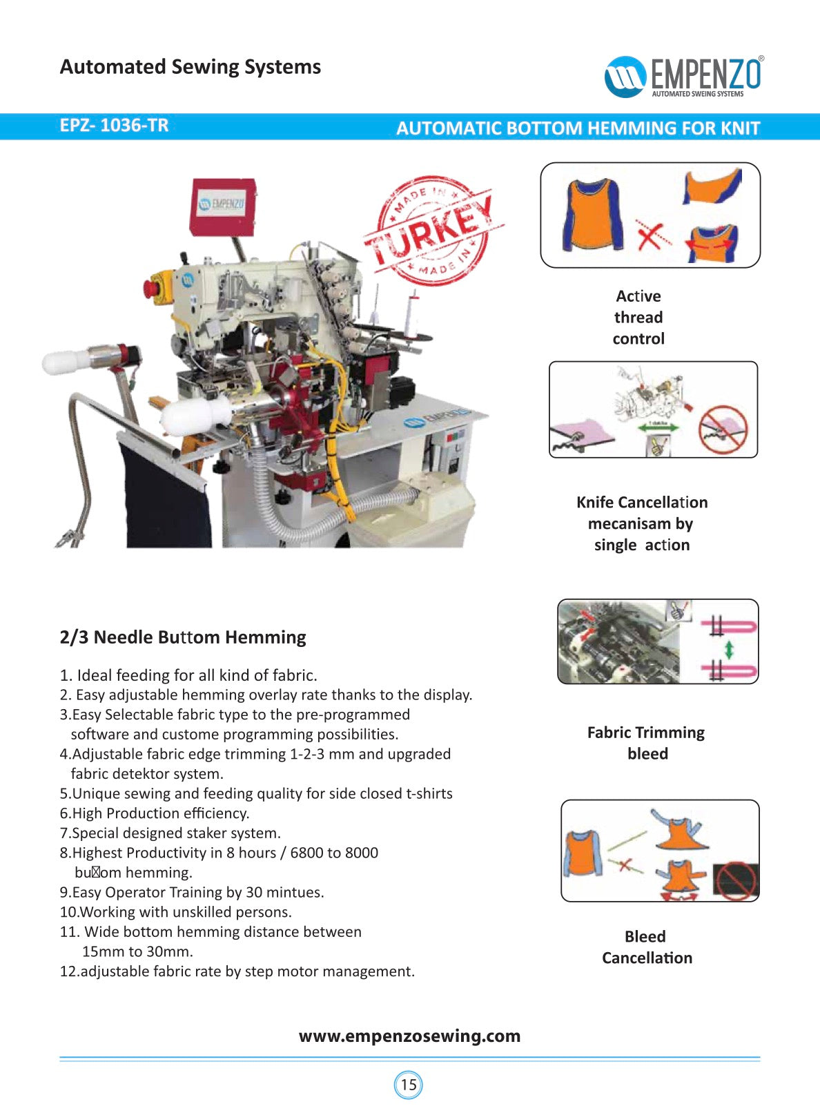 Automatic Bottom Hemming Machine For T shirt and Knits - Empenzo Automated Sewing Systems
