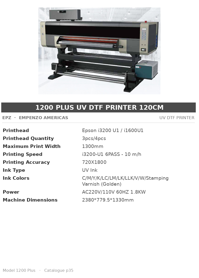 EPZ 1200 Plus UV DTF Printer 120cm