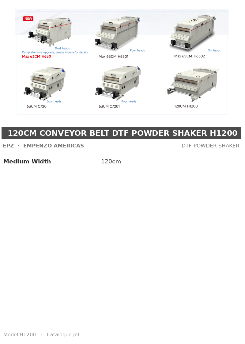 EPZ 120cm Conveyor Belt DTF Powder Shaker H1200