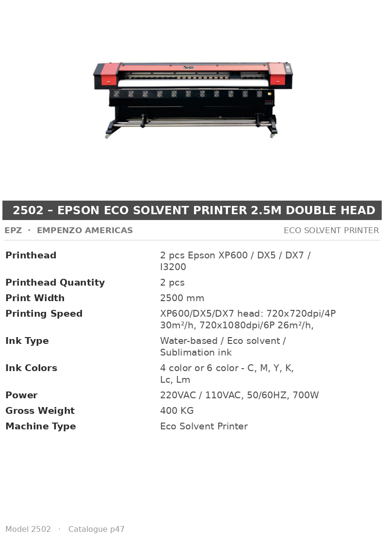 EPZ 2502 – Epson Eco Solvent Printer 2.5m Double Head