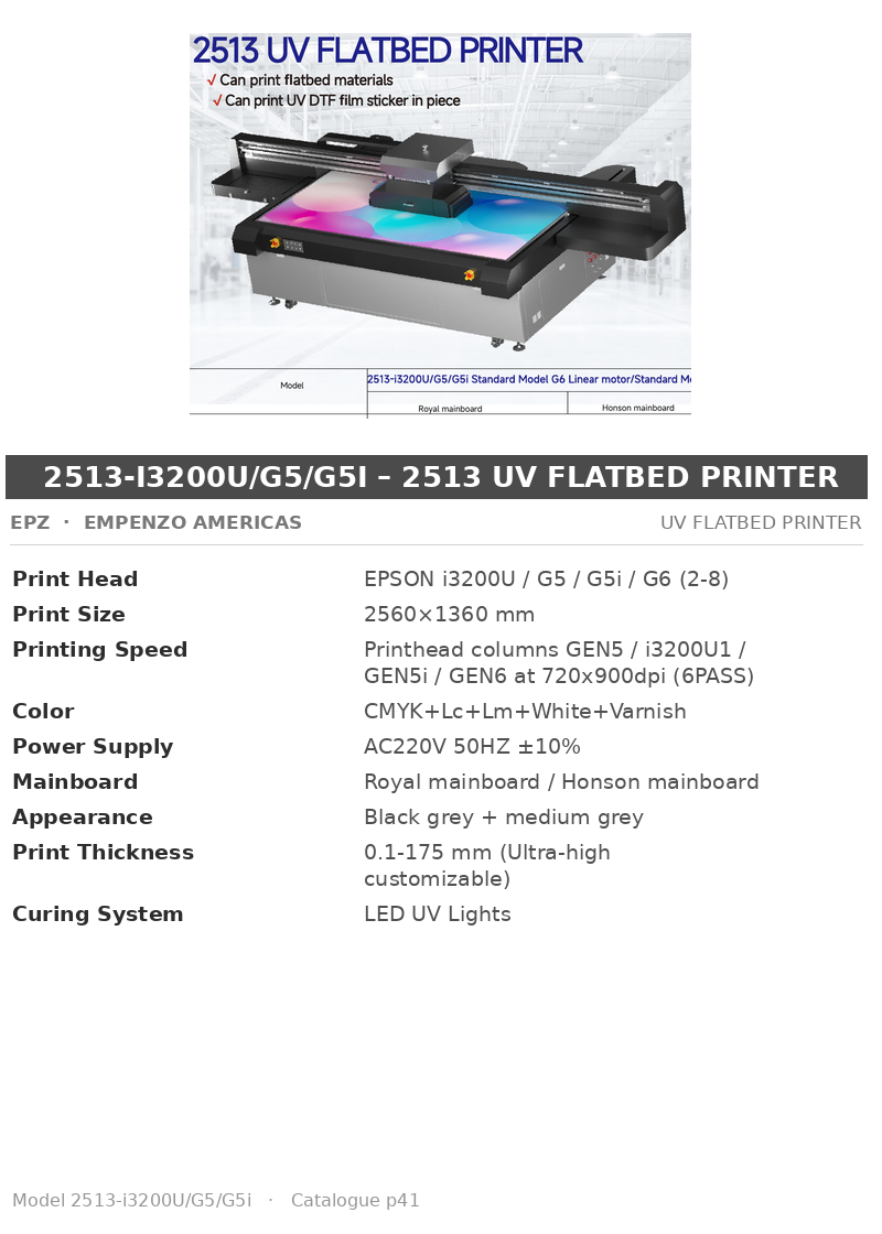 EPZ 2513-i3200U/G5/G5i – 2513 UV Flatbed Printer