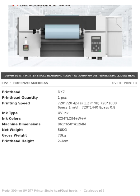 EPZ 300mm UV DTF Printer Single head/Dual heads – A3 300mm UV DTF Printer Single/Dual Head