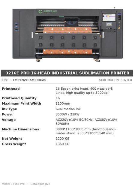 EPZ 3216E Pro 16-Head Industrial Sublimation Printer