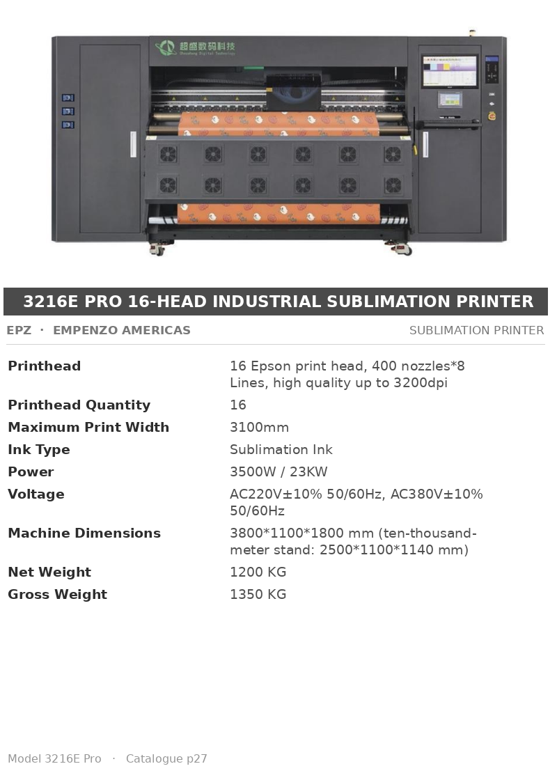 EPZ 3216E Pro 16-Head Industrial Sublimation Printer