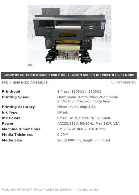 EPZ 600MM UV DTF Printer (Gold) Four i3200U1 – 600mm Gold UV DTF Printer Four i3200U1