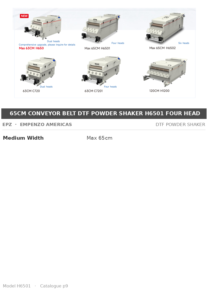 EPZ 65cm Conveyor Belt DTF Powder Shaker H6501 Four Head