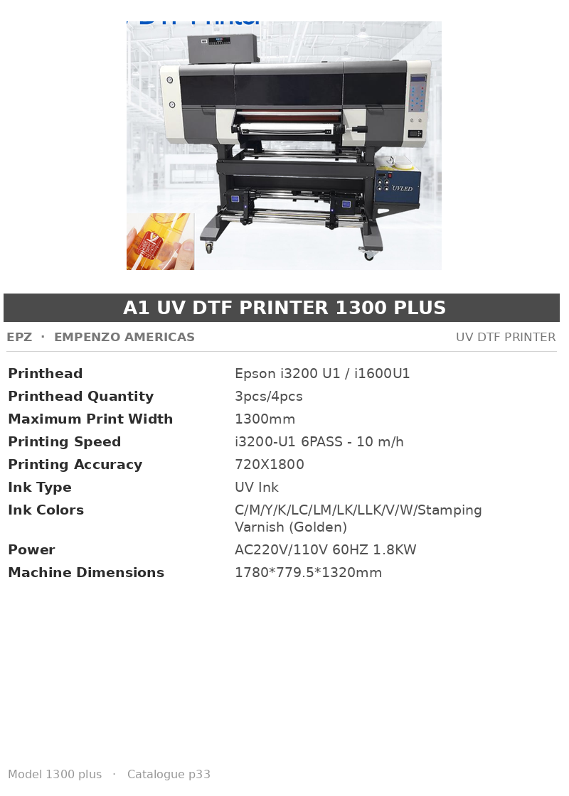 EPZ A1 UV DTF Printer 1300 Plus