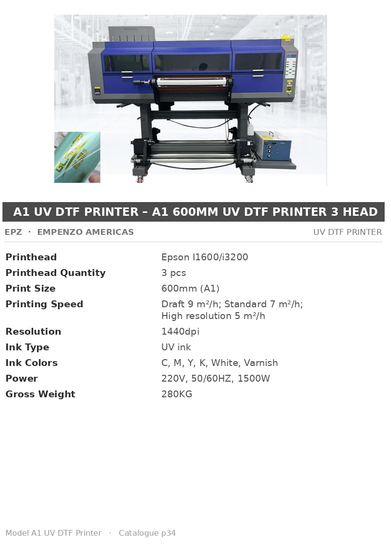 EPZ A1 UV DTF Printer – A1 600mm UV DTF Printer 3 Head