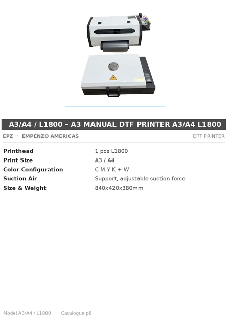 EPZ A3/A4 / L1800 – A3 Manual DTF Printer A3/A4 L1800