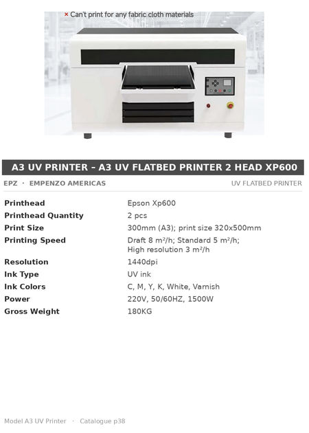 EPZ A3 UV Printer – A3 UV Flatbed Printer 2 Head XP600