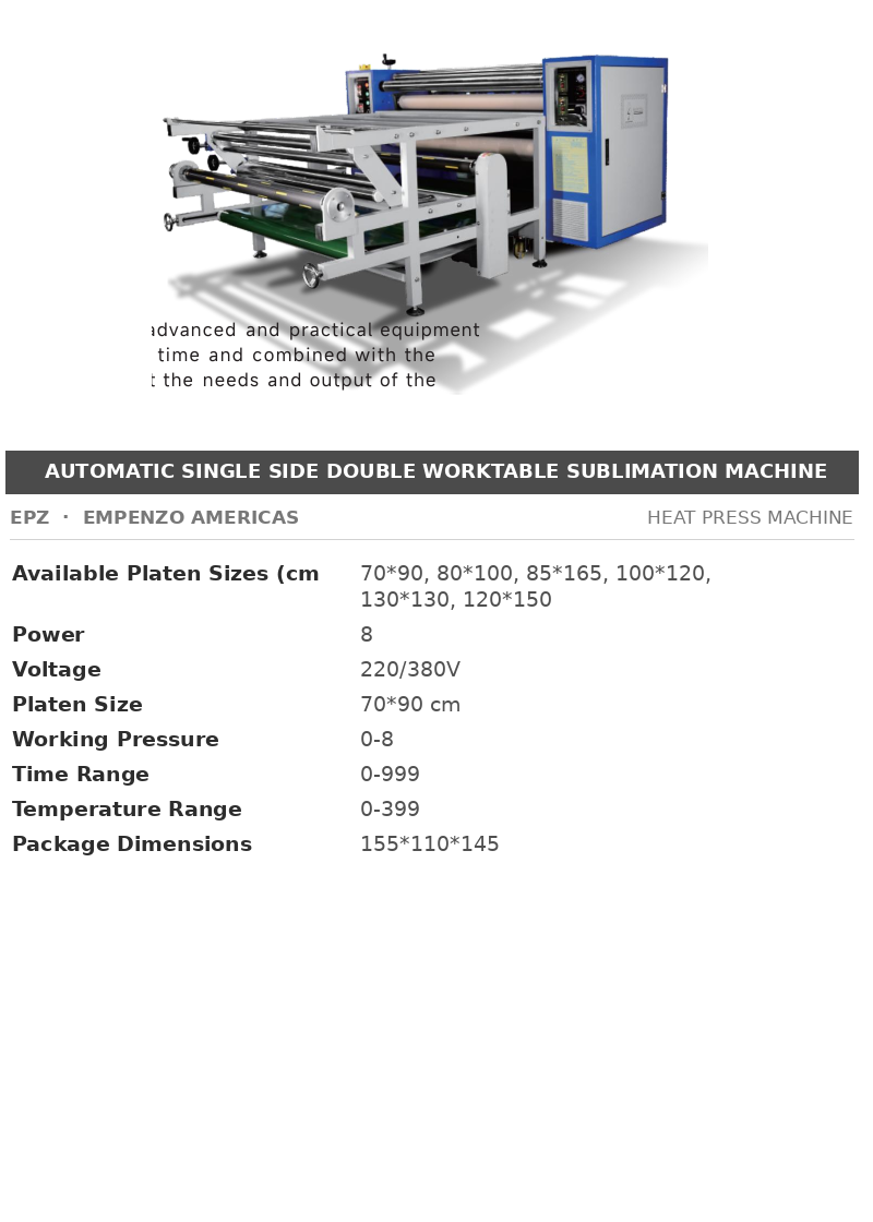 EPZ Automatic Single Side Double Worktable Sublimation Machine