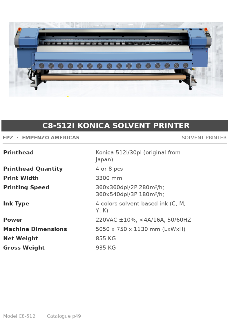 EPZ C8-512i Konica Solvent Printer