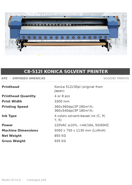 EPZ C8-512i Konica Solvent Printer