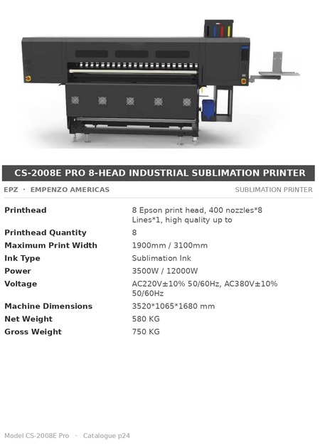 EPZ CS-2008E Pro 8-Head Industrial Sublimation Printer