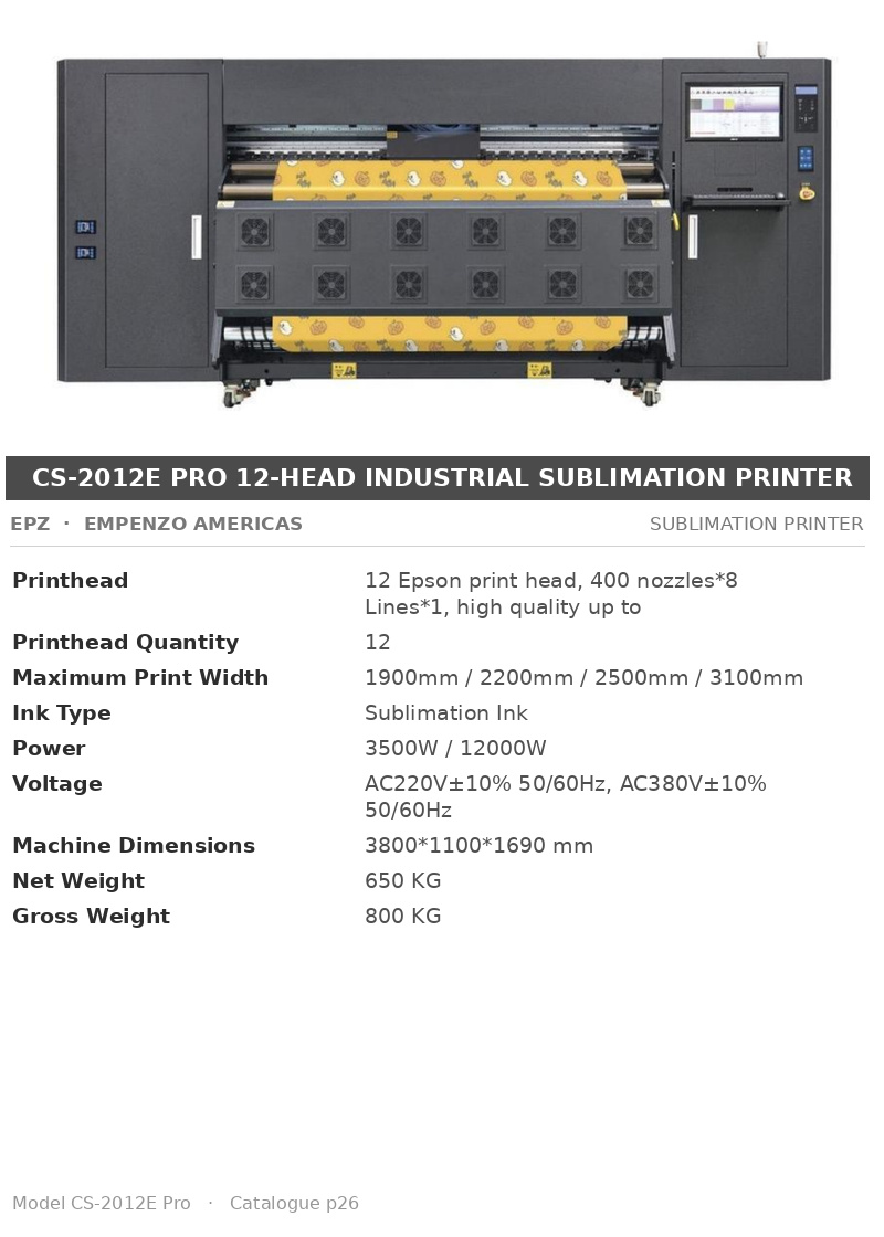 EPZ CS-2012E Pro 12-Head Industrial Sublimation Printer
