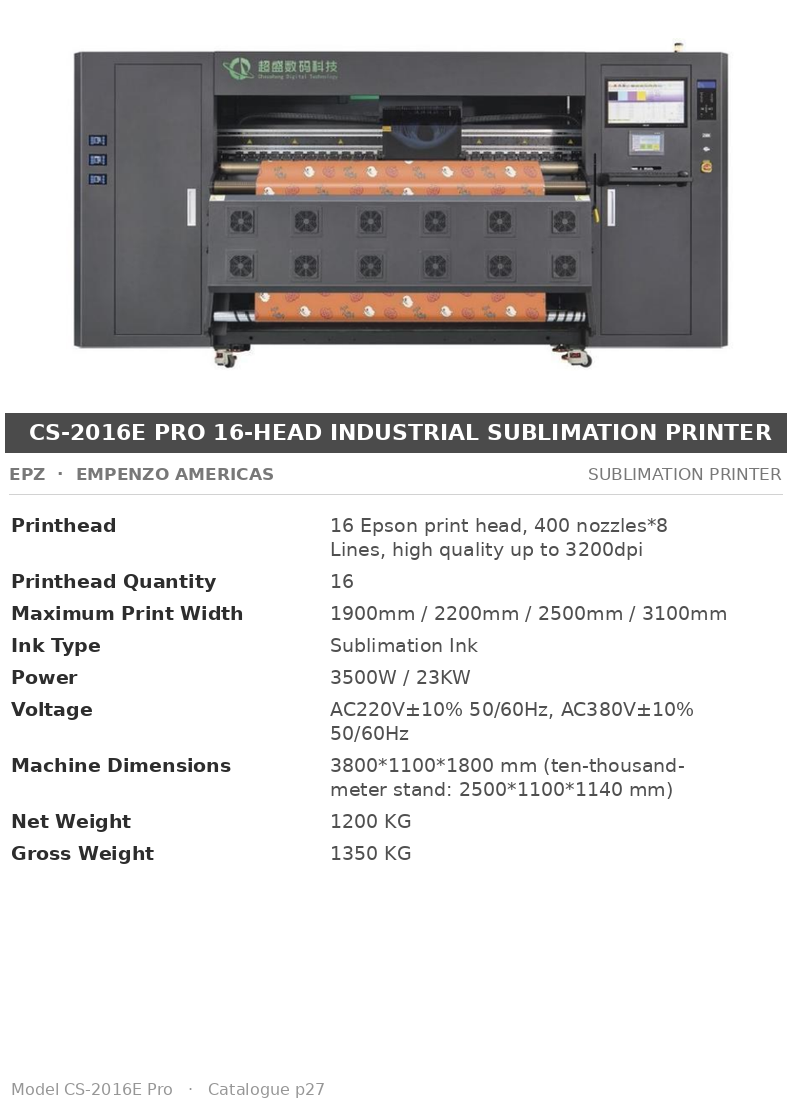 EPZ CS-2016E Pro 16-Head Industrial Sublimation Printer