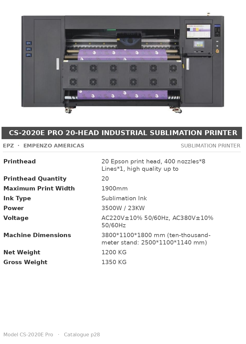 EPZ CS-2020E Pro 20-Head Industrial Sublimation Printer