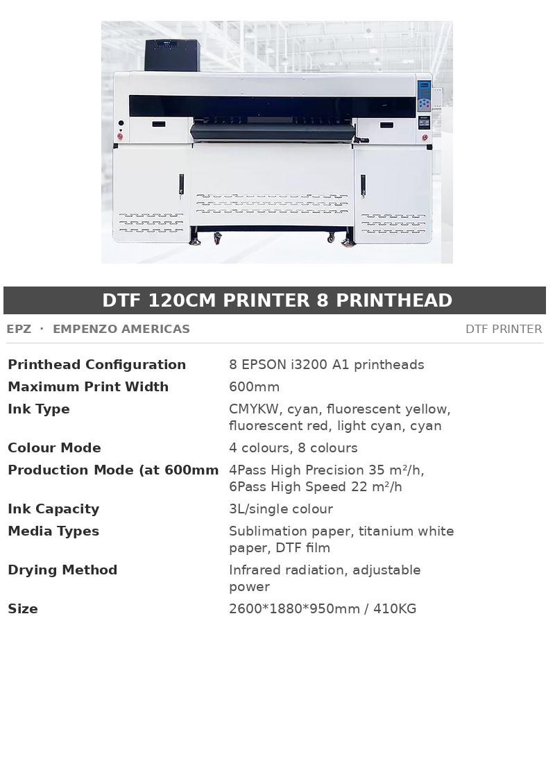EPZ DTF 120cm Printer 8 Printhead