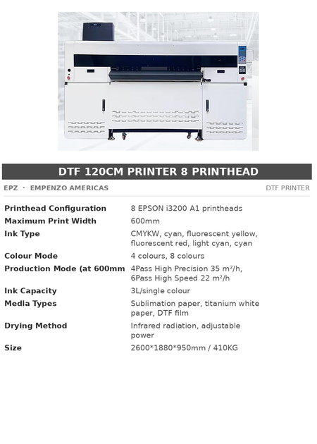 EPZ DTF 120cm Printer 8 Printhead