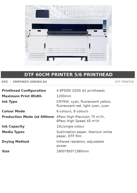 EPZ DTF 60cm Printer 5/6 Printhead