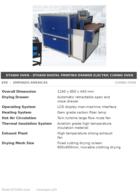 EPZ DTG600 Digital Printing Drawer Electric Curing Oven