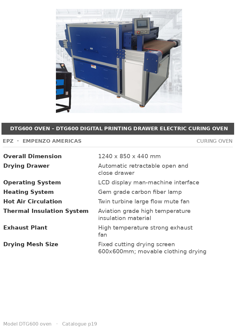 EPZ DTG600 Digital Printing Drawer Electric Curing Oven