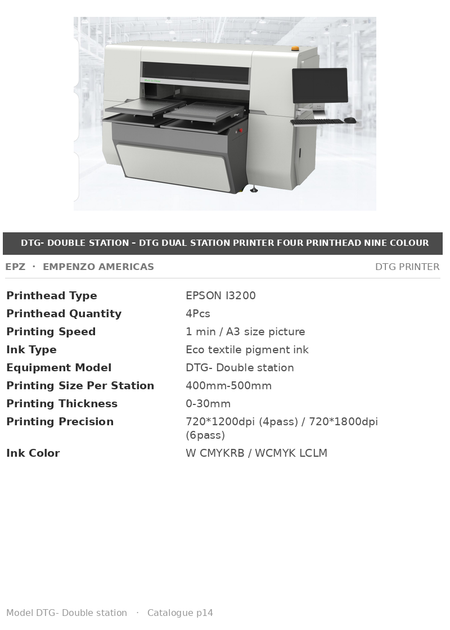 EPZ DTG Dual Station Printer – Four Printhead Nine Colour
