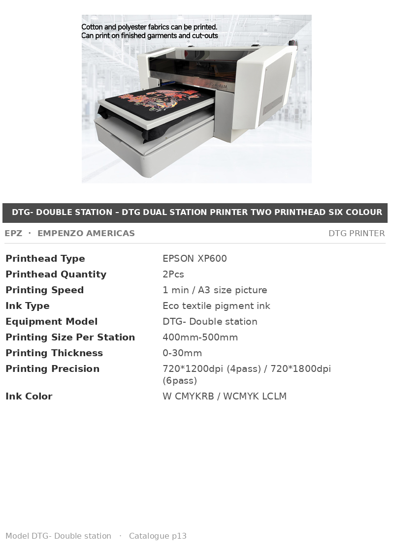 EPZ DTG Dual Station Printer – Two Printhead Six Colour