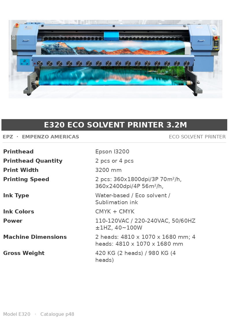 EPZ E320 Eco Solvent Printer 3.2m