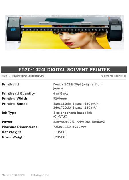 EPZ E520-1024i Digital Solvent Printer