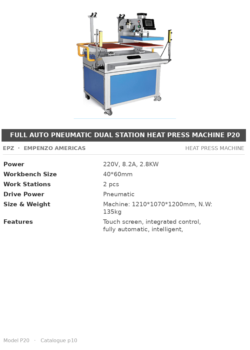EPZ Full Auto Pneumatic Dual Station Heat Press Machine P20