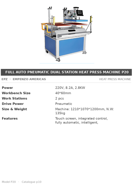 EPZ Full Auto Pneumatic Dual Station Heat Press Machine P20