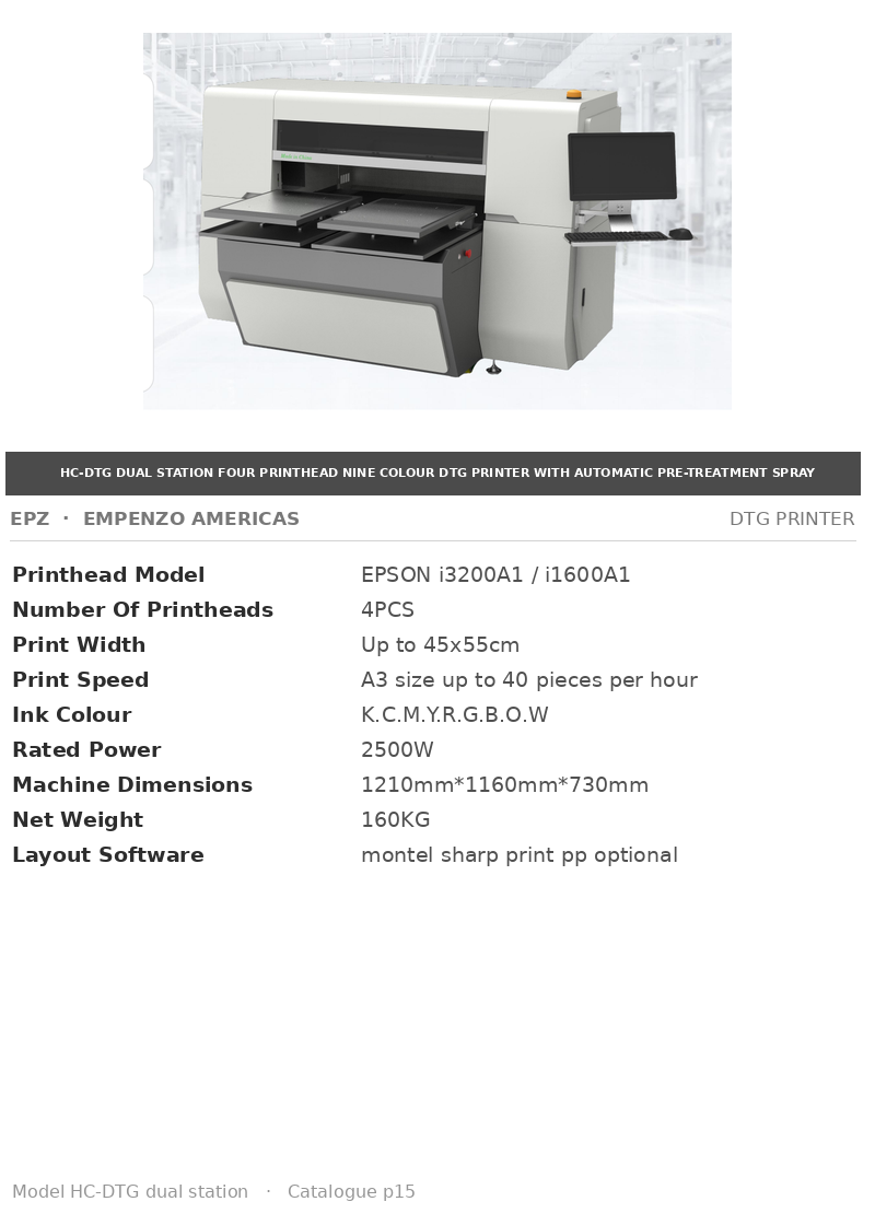 EPZ HC-DTG Dual Station Four Printhead Nine Colour DTG Printer With Automatic Pre-Treatment Spray