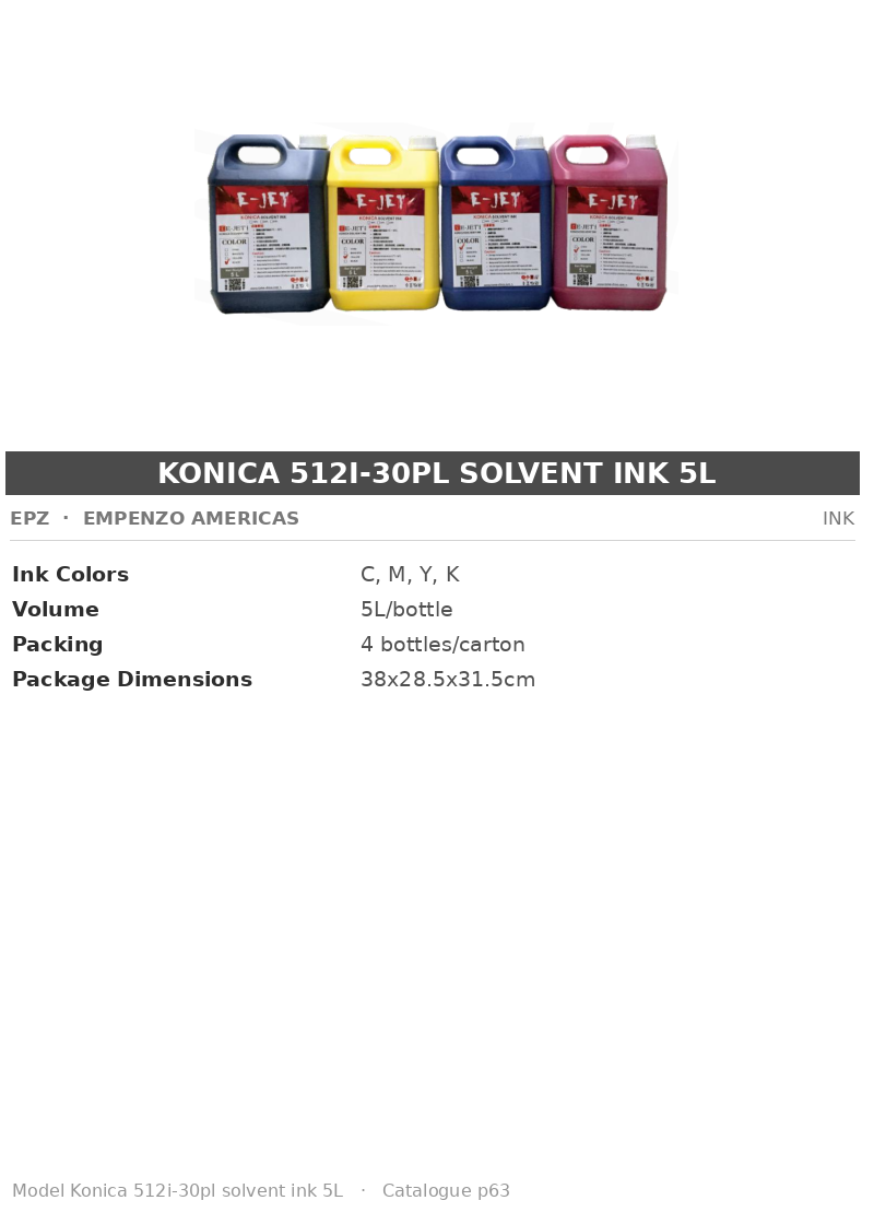 EPZ Konica 512i-30pl solvent ink 5L