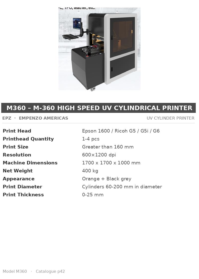 EPZ M360 – M-360 High Speed UV Cylindrical Printer