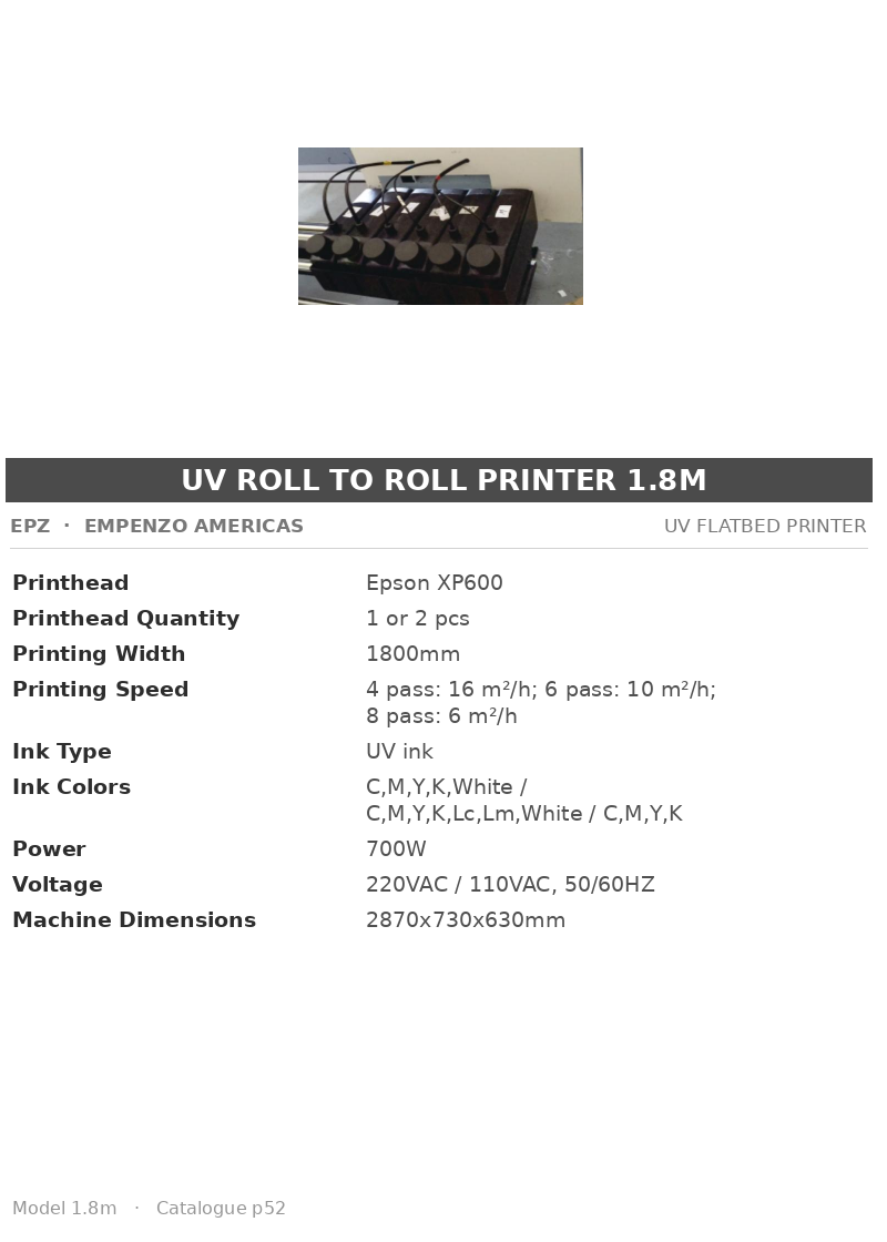 EPZ UV Roll to Roll Printer 1.8m