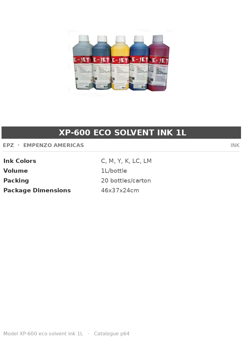 EPZ XP-600 eco solvent ink 1L