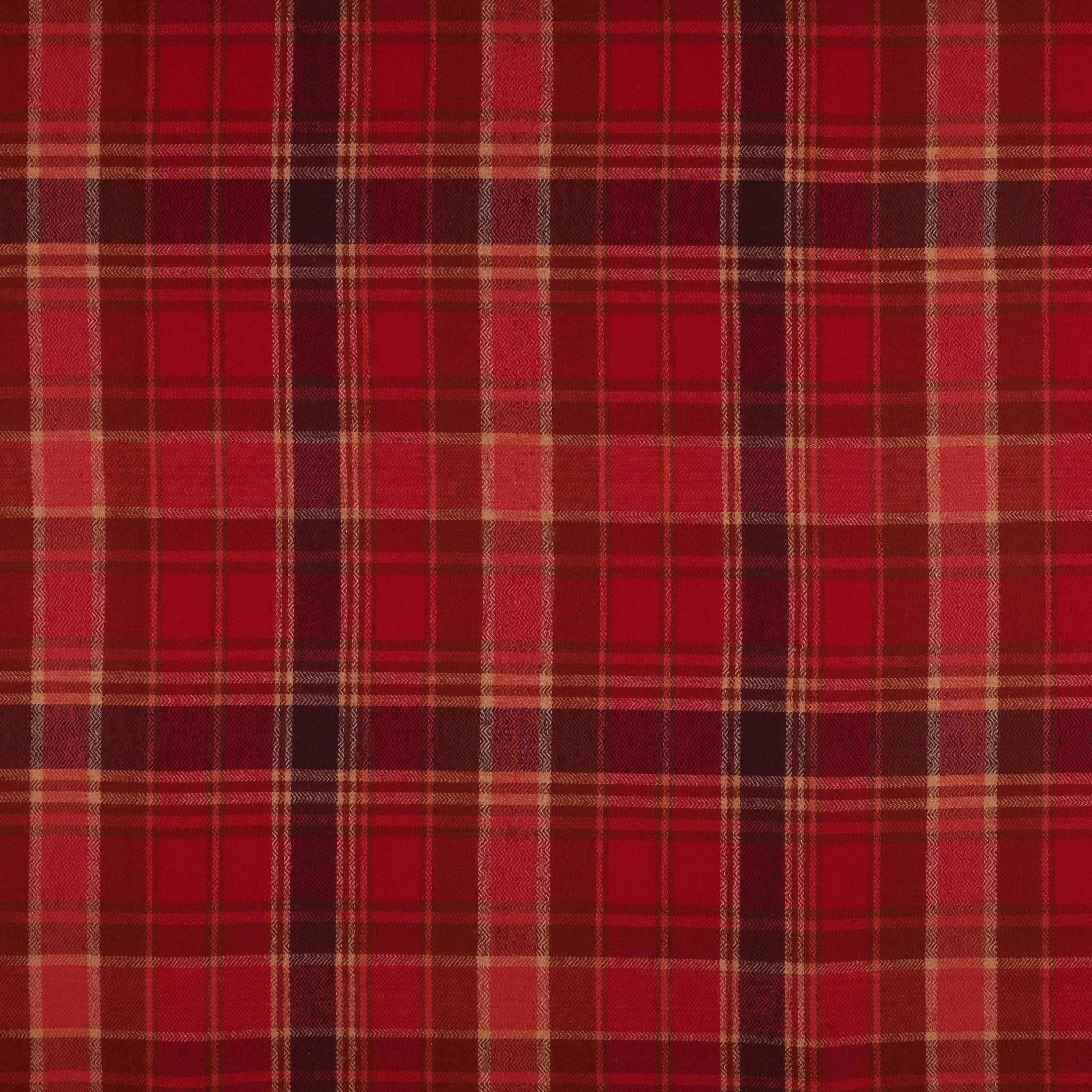Highlands Flannel Fabric Collection - Herringbone Chevron Plaid Cranberry