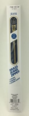 Coats & Clark Brass Jeans Zipper 7", Navy