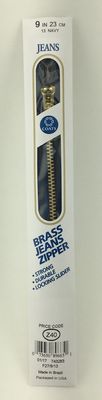 Coats & Clark Brass Jeans Zipper 9", Navy