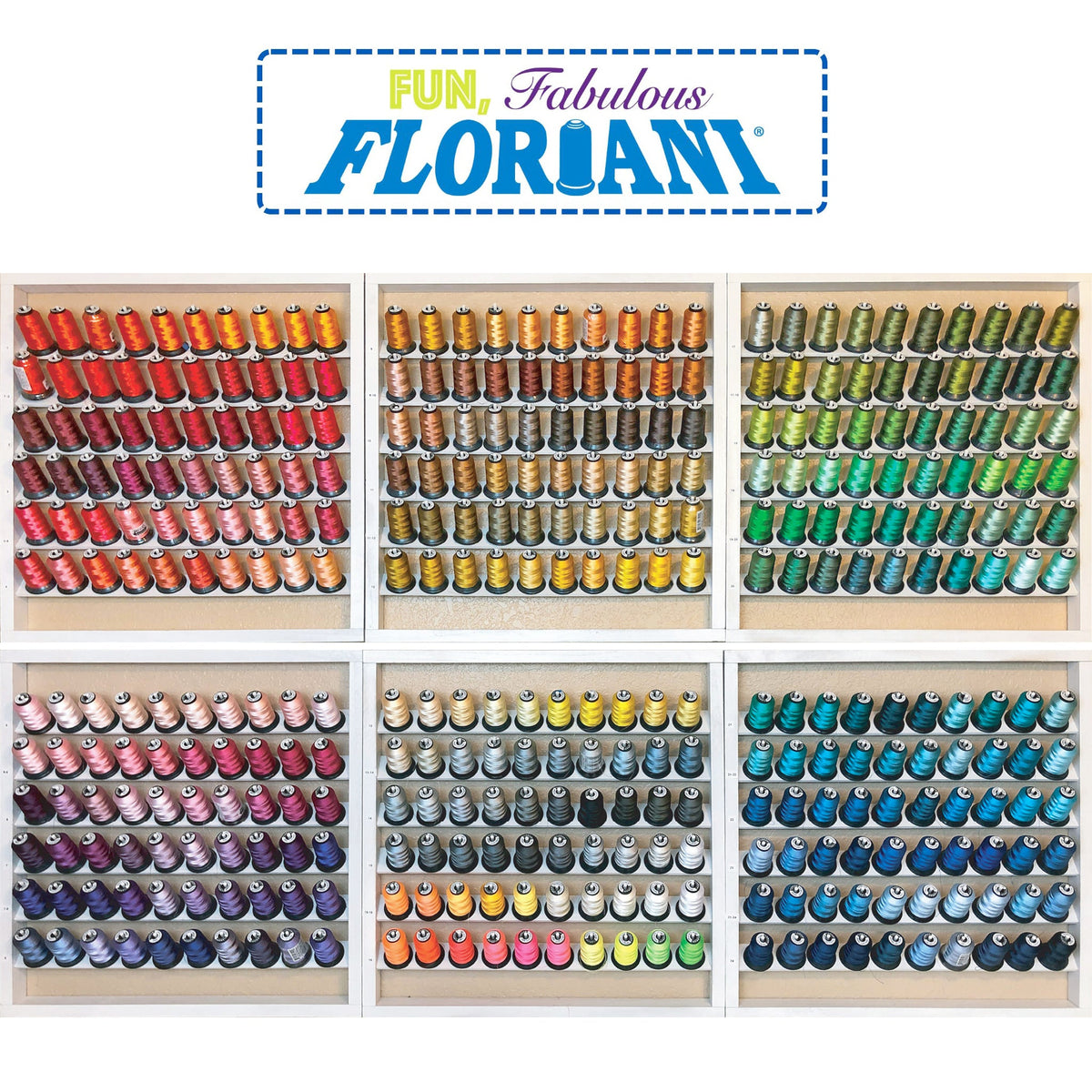 Floriani Great Wall of Thread - 360 Spools & 6 Wood Racks