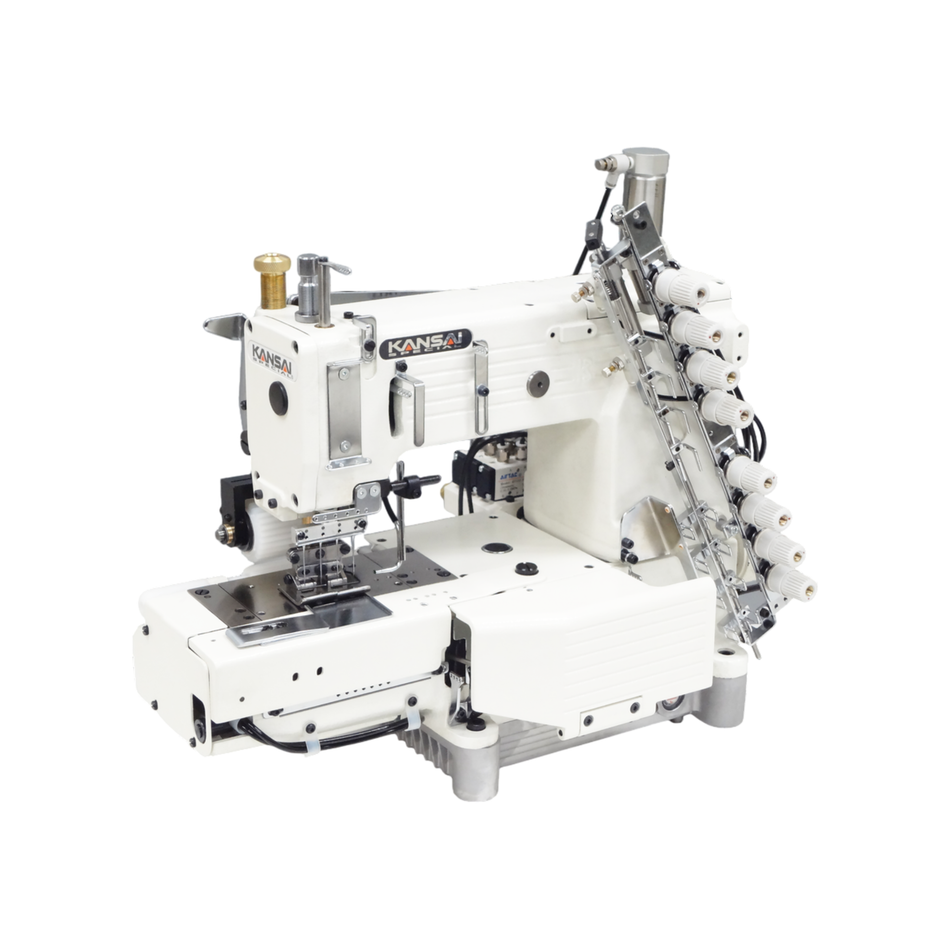 Kansai Special FX SERIES -  12 Needle, Multi Gauge, Cylinder Bed, Double Chain Stitch Sewing Machine for Plain Seaming with Gear Puller and Thread Cutter