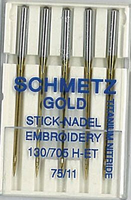 Schmetz Gold Titanium Embroidery Needles sz11/75