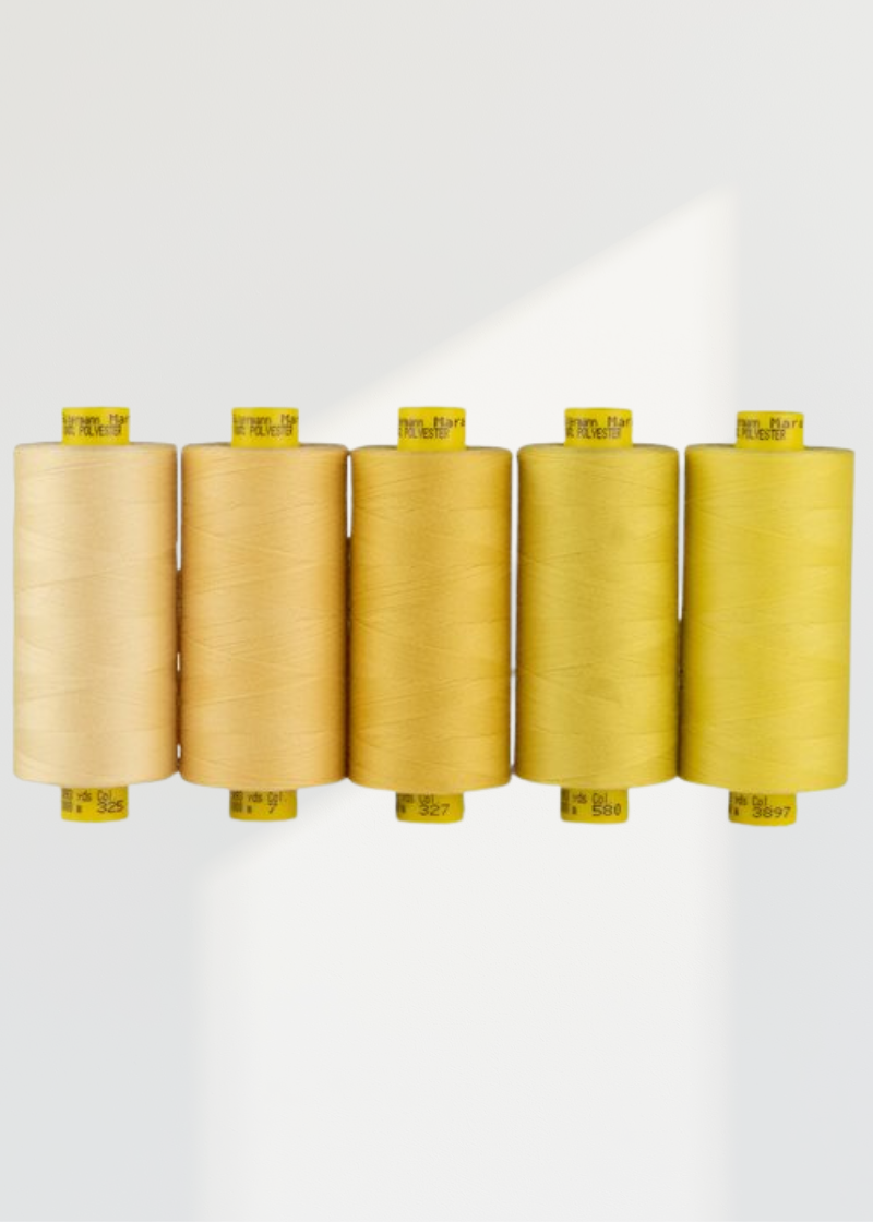 Gutermann Mara 100 All-Purpose Thread Shade Pack – Tex 30, 1,093 Yards Each – Yellow Color Assortment – 5 Spool Pack